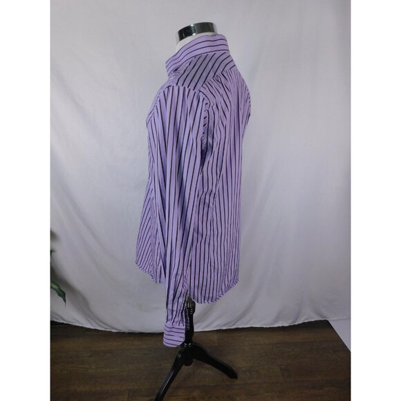 Express Dress Shirt Mens Large Purple Black Striped Fitted Button Front Collared - Picture 3 of 10